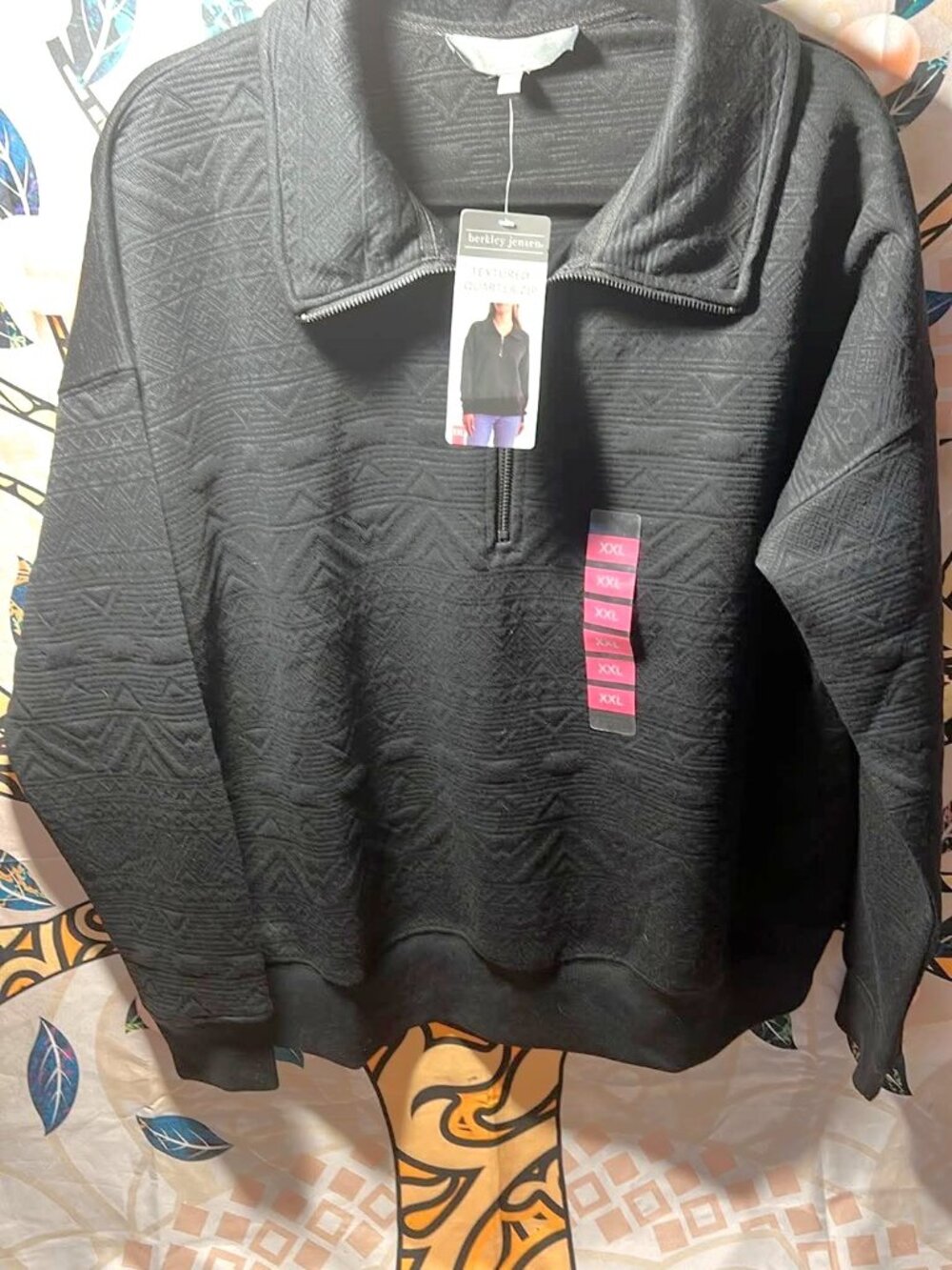 Berkley Jensen Textured Quarter‑Zip Pullover XXL Jet Black - NWT